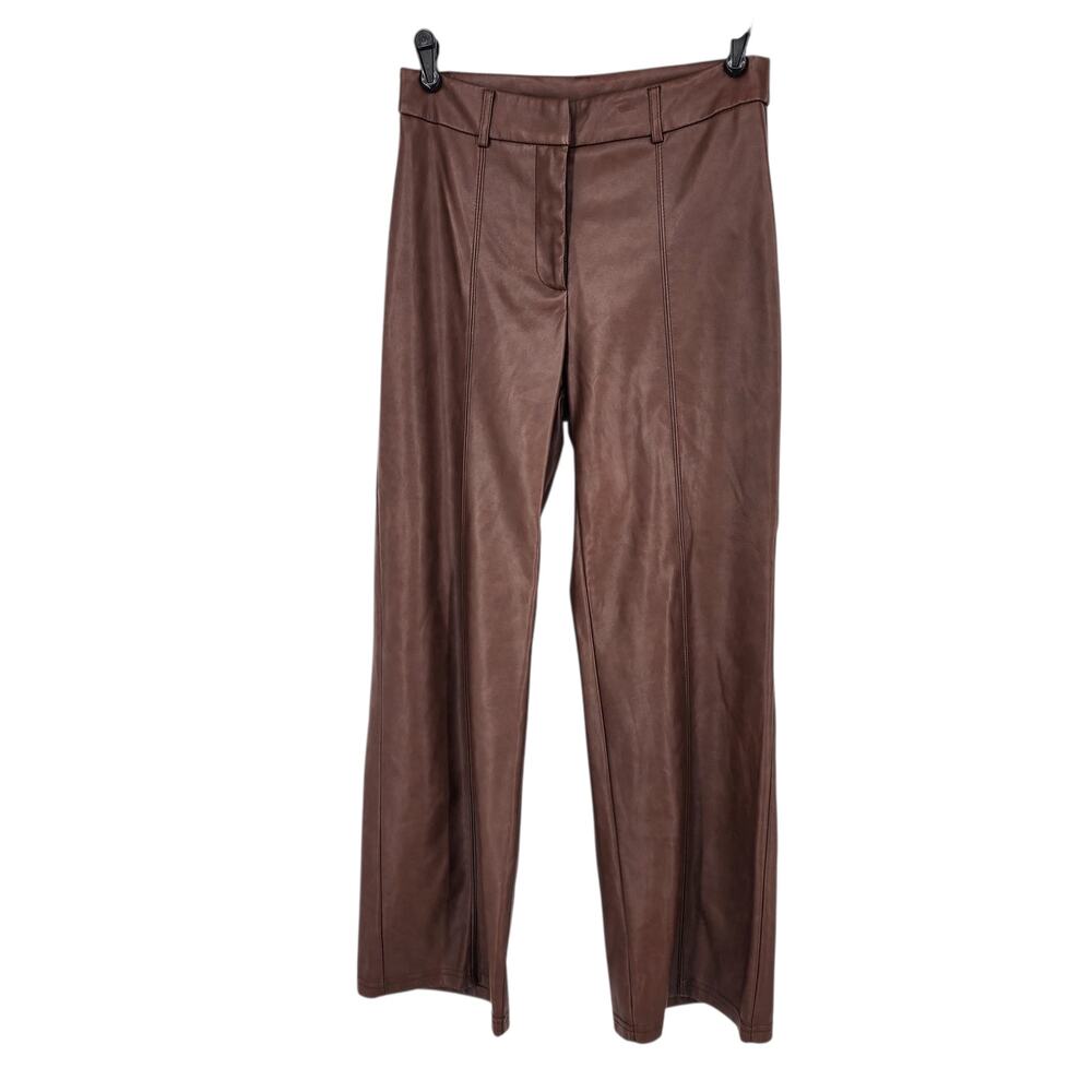 Anthropologie Avec Les Filles Vegan Leather Brown Wide Leg Crop Pants Size Small